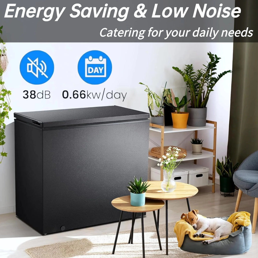 Auseo 8.7 cu. ft. Chest Deep Freezer with Adjustable Temperature. Free Standing Top Open Door Compact Freezer with 3 Removable Basket for Kitchen. Home. Bar. Garage. Office