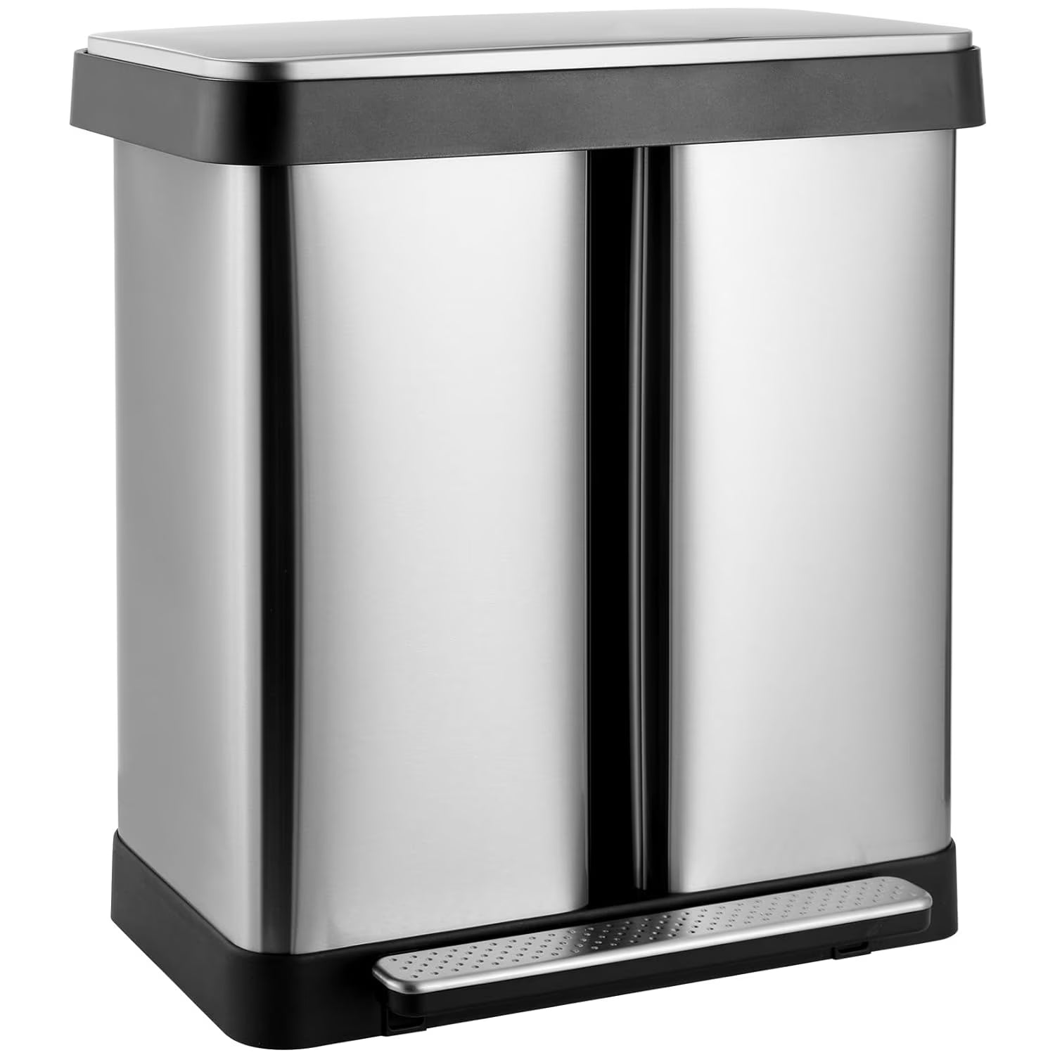 Arlopu 16 Gallon / 60L Dual Trash Can. Stainless Steel Kitchen Garbage Can with Soft-Close Lid. Home Office Classified Recycle Bin