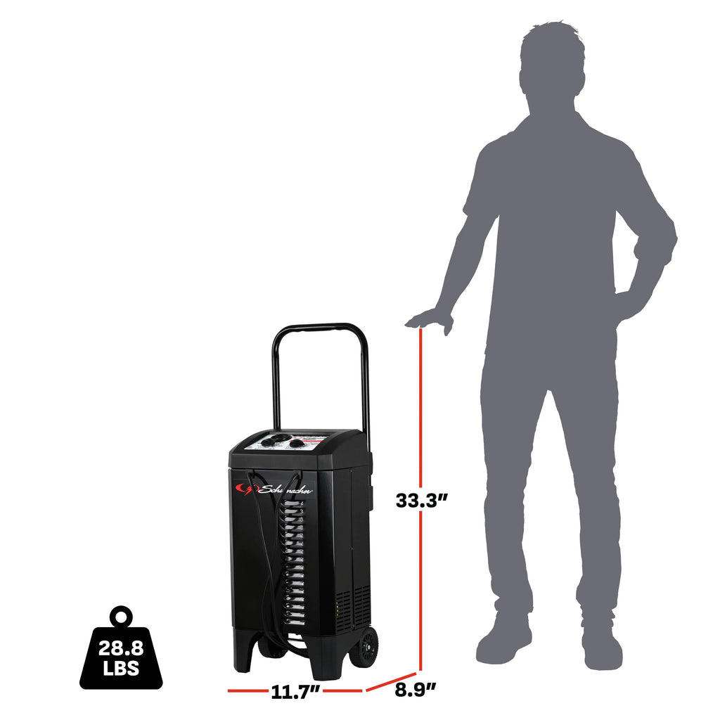 Schumacher Electric Wheeled Manual 10A Car Battery Charger and 200A Engine Starter. 40A Boost. 6V/12V Sport. Auto. and Marine Batteries. SC1446