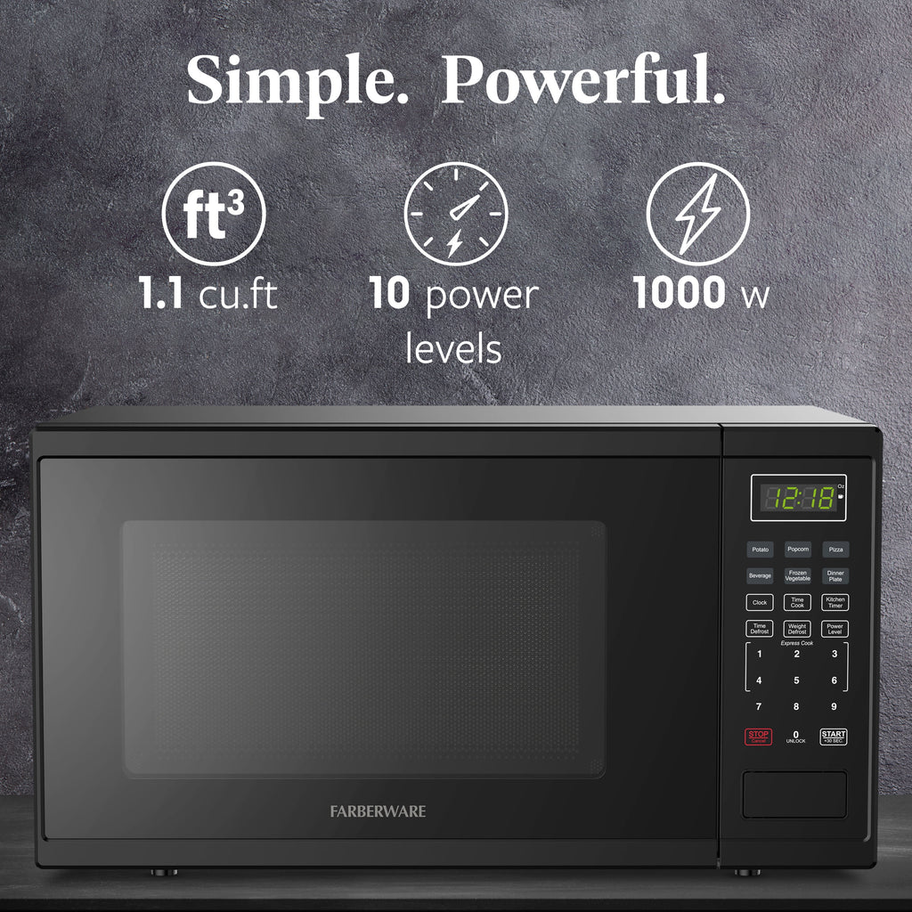 Farberware Countertop Microwave Ov 1100 Watts. 2.2 cu ft - Smart Sensor With LED Lighting and Child Lock - Perfect for Apartments and Dorms - Easy Clean Black Interior. Stainless Steel