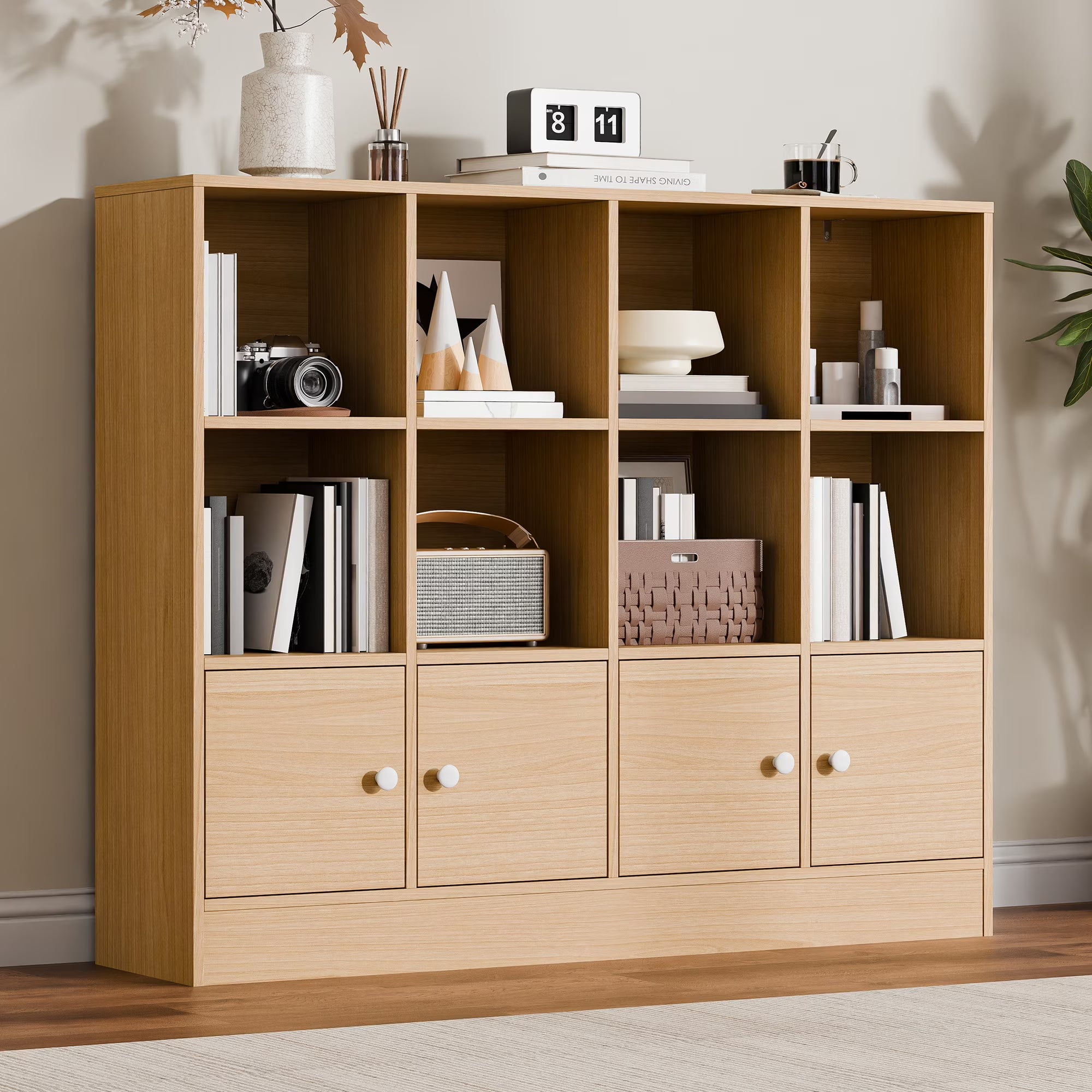 Cozy Castle 3-Tier Open Cube Bookcase with 12 Cubes and 4 Doors. Adjustable Shelves. White