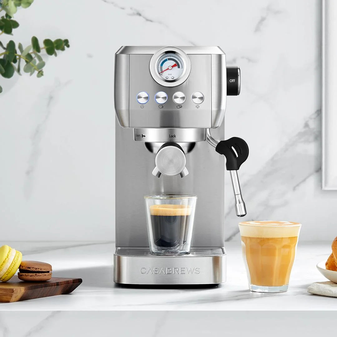CASABREWS 3700Gense. 20 Bar Espresso Machine and Coffee Maker with Milk Frother. Silver