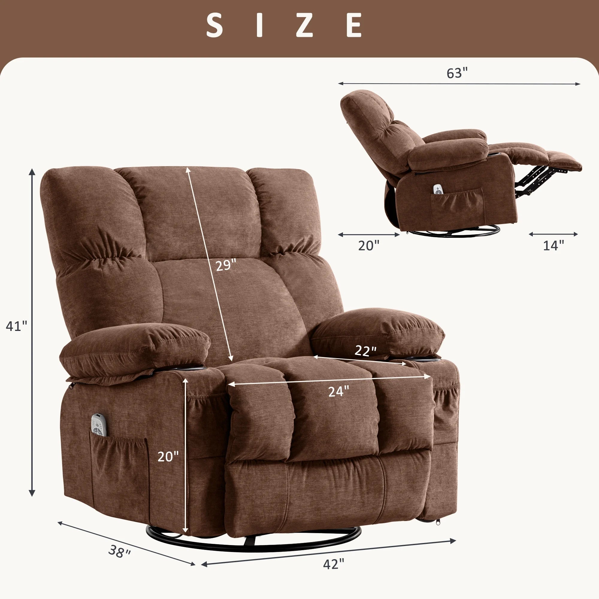 JONPONY Manual Recliner Chair with Heat Therapy and Massage Function. Heavy Duty Reclining Mechanism Massage Chair. Elderly Single Rocker Sofa with Cup Holders for Bedroom Home Theater.Grey