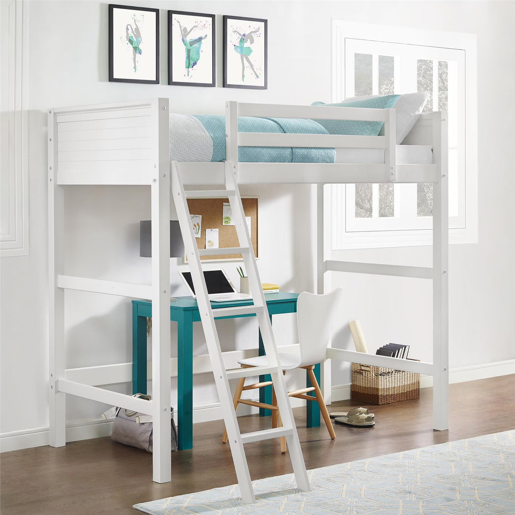 Your Zone Kiarah Twin Loft Bed with Ladder. White