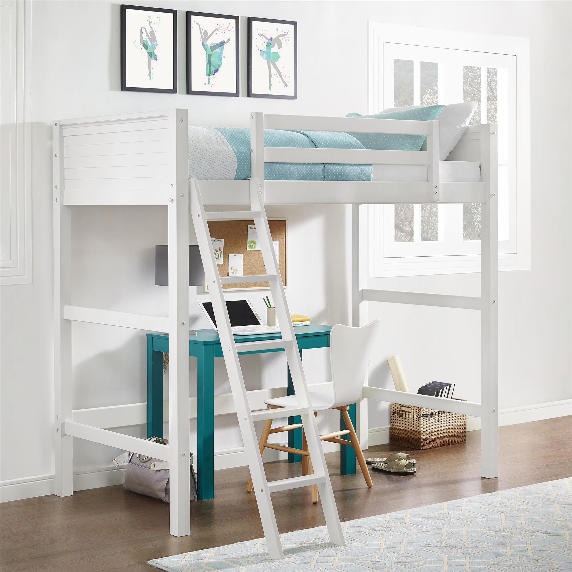 Your Zone Kiarah Twin Loft Bed with Ladder. White