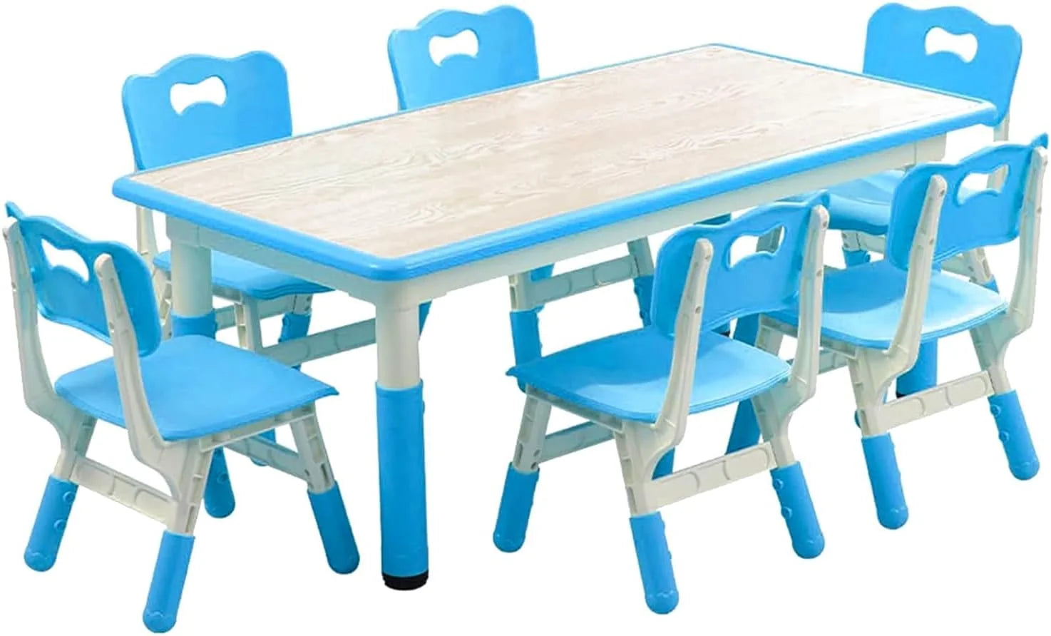 TROPOW Kids Table and Chairs.Height Adjustable Toddler Table and 6 Chair.Multi-Activity Table with Graffiti Desktop Non-Slip Legs for Ages 2-10.Children Activity Table for Daycare.Classroom.Blue