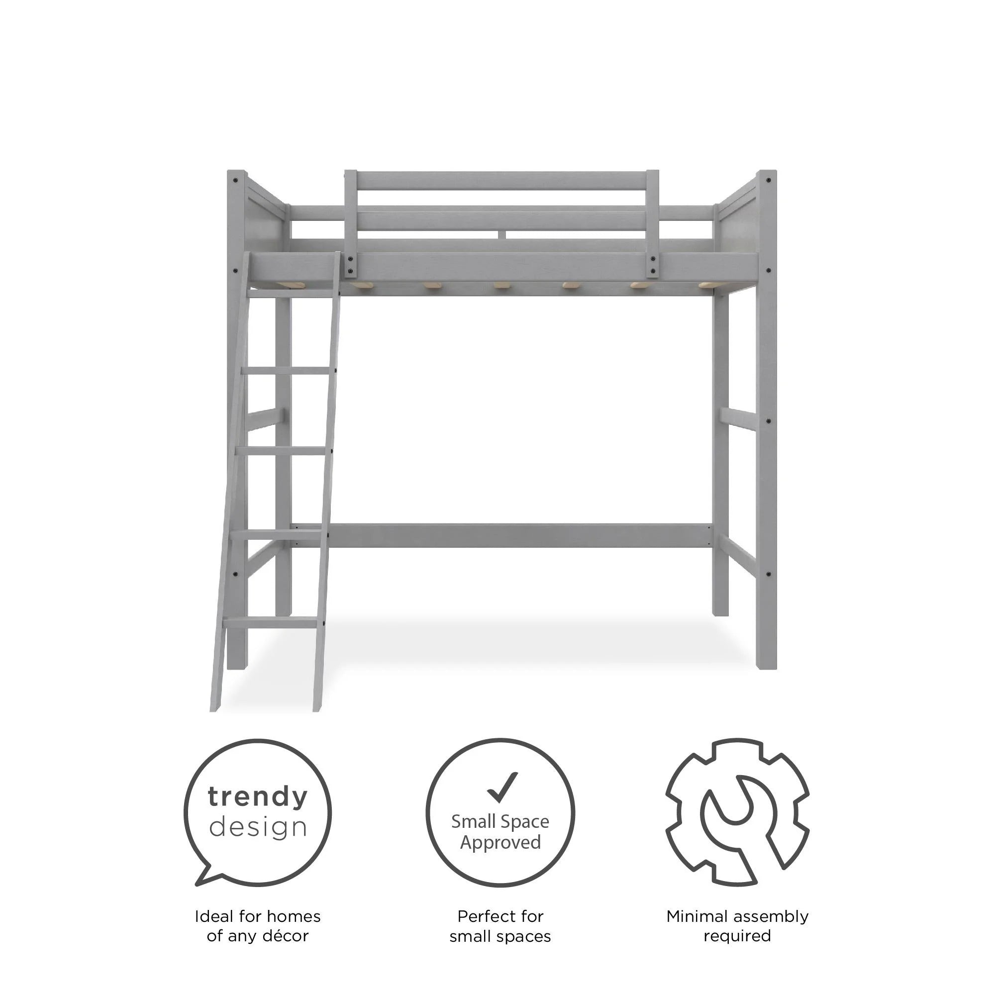 Your Zone Kiarah Twin Loft Bed with Ladder. White
