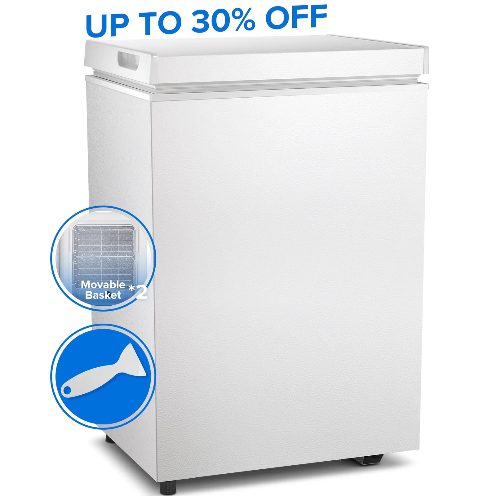 Auseo 8.7 cu. ft. Chest Deep Freezer with Adjustable Temperature. Free Standing Top Open Door Compact Freezer with 3 Removable Basket for Kitchen. Home. Bar. Garage. Office