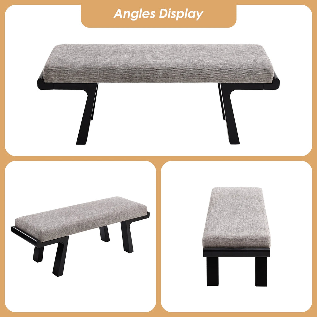 Zesthouse 47.4 Linen Upholstered Bench. Entryway Bench with Solid Wood Legs. Modern Ottoman Bench for Living Bedroom Room. Beige
