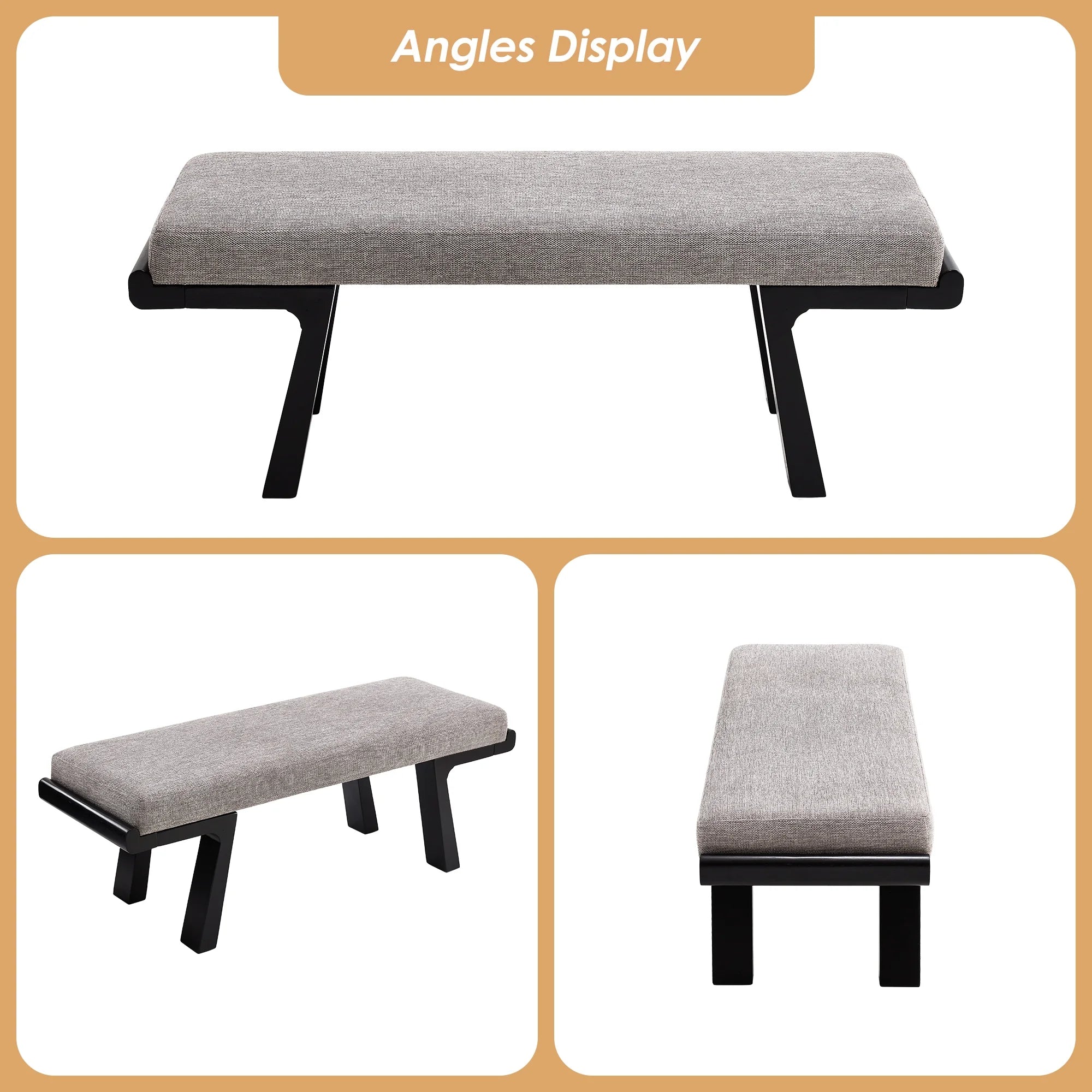 Zesthouse 47.4 Linen Upholstered Bench. Entryway Bench with Solid Wood Legs. Modern Ottoman Bench for Living Bedroom Room. Beige