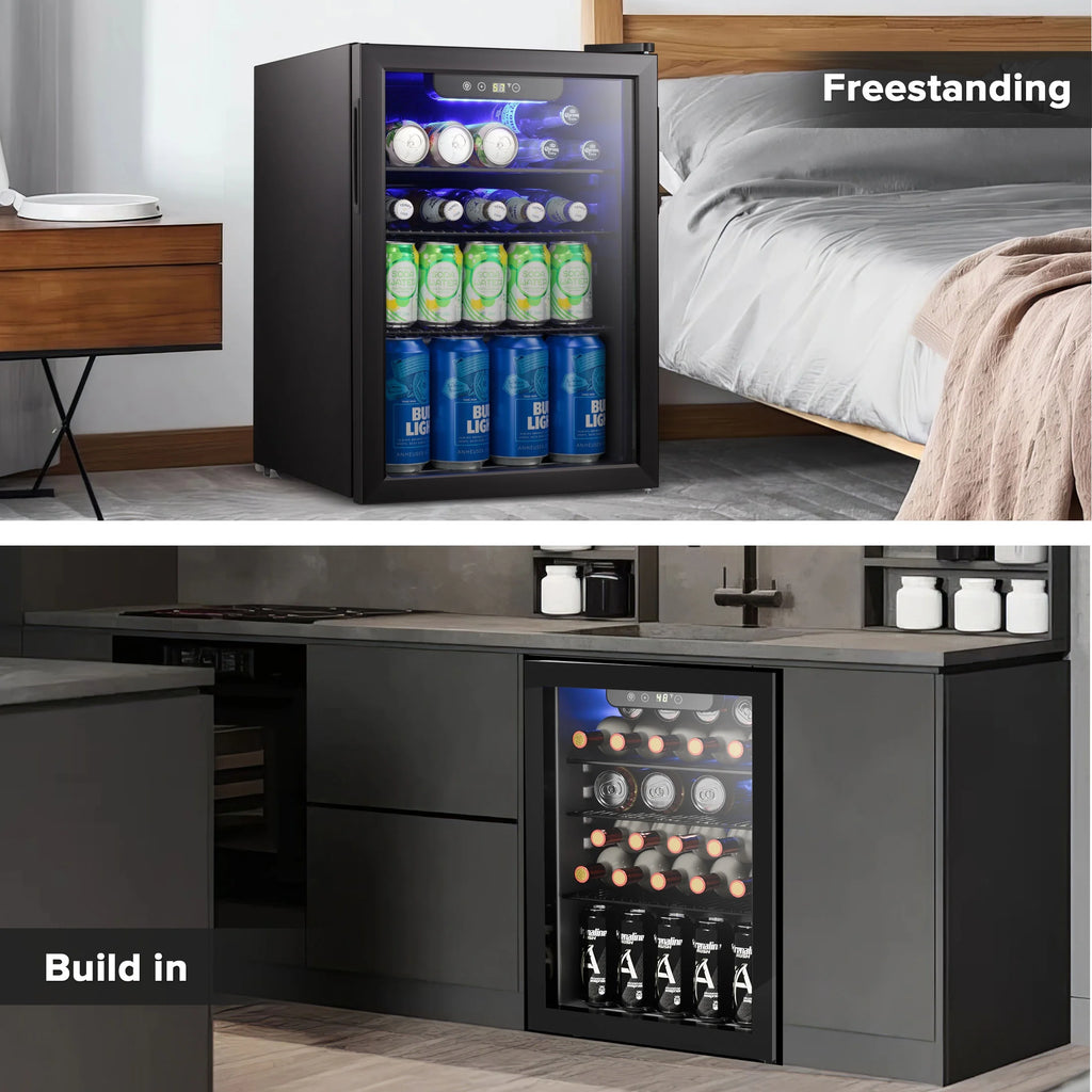 Auseo 1.3 Cu.ft. Mini Beverage Refrigerator Cooler - 55 Can &12 Bottle Mini Fridge with Double Glass Door. for Home/Bar/Office. Electronic touch control