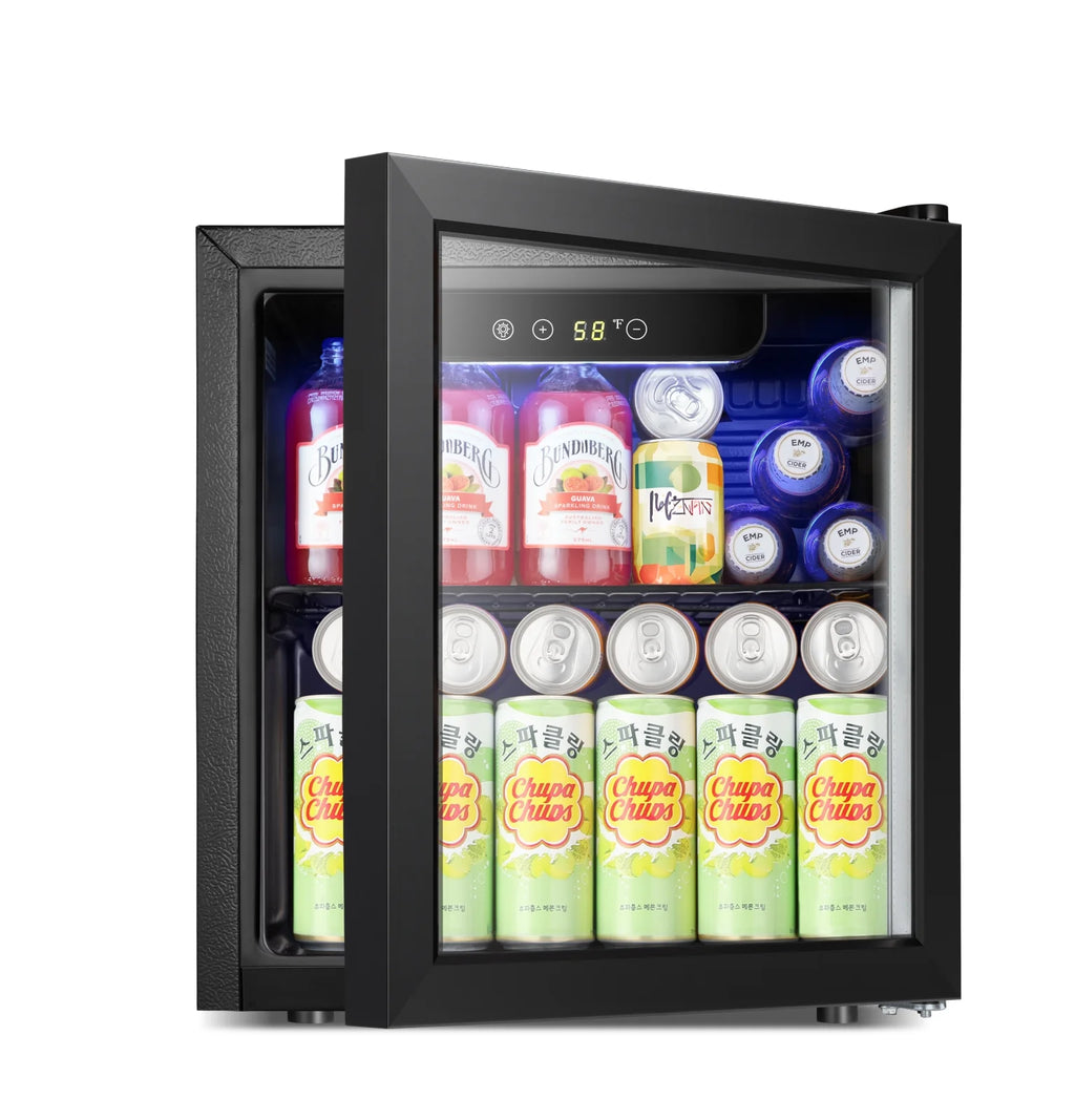 Auseo 1.3 Cu.ft. Mini Beverage Refrigerator Cooler - 55 Can &12 Bottle Mini Fridge with Double Glass Door. for Home/Bar/Office. Electronic touch control