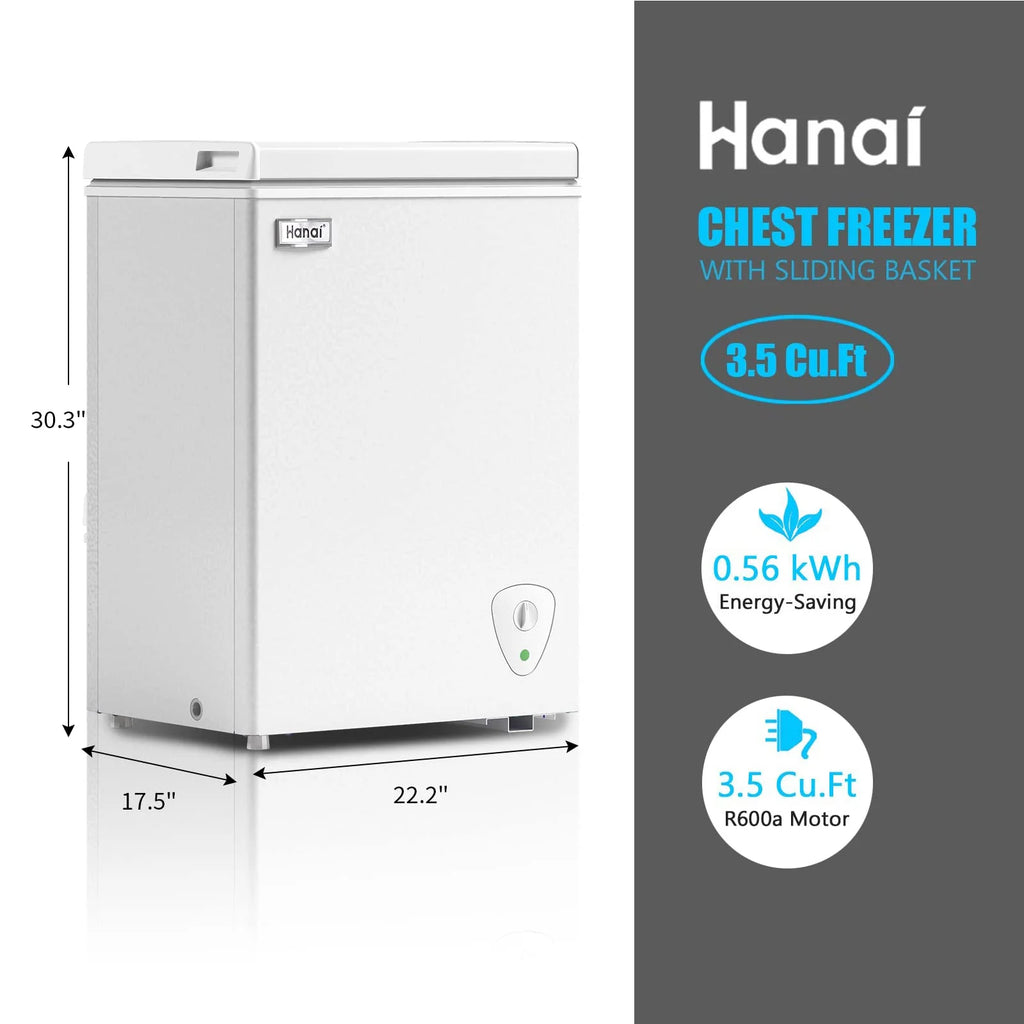 WANAI Chest Freezer 3.5 Cu Ft.Small Chest Freezer.Upright Single Door Refrigerator.White