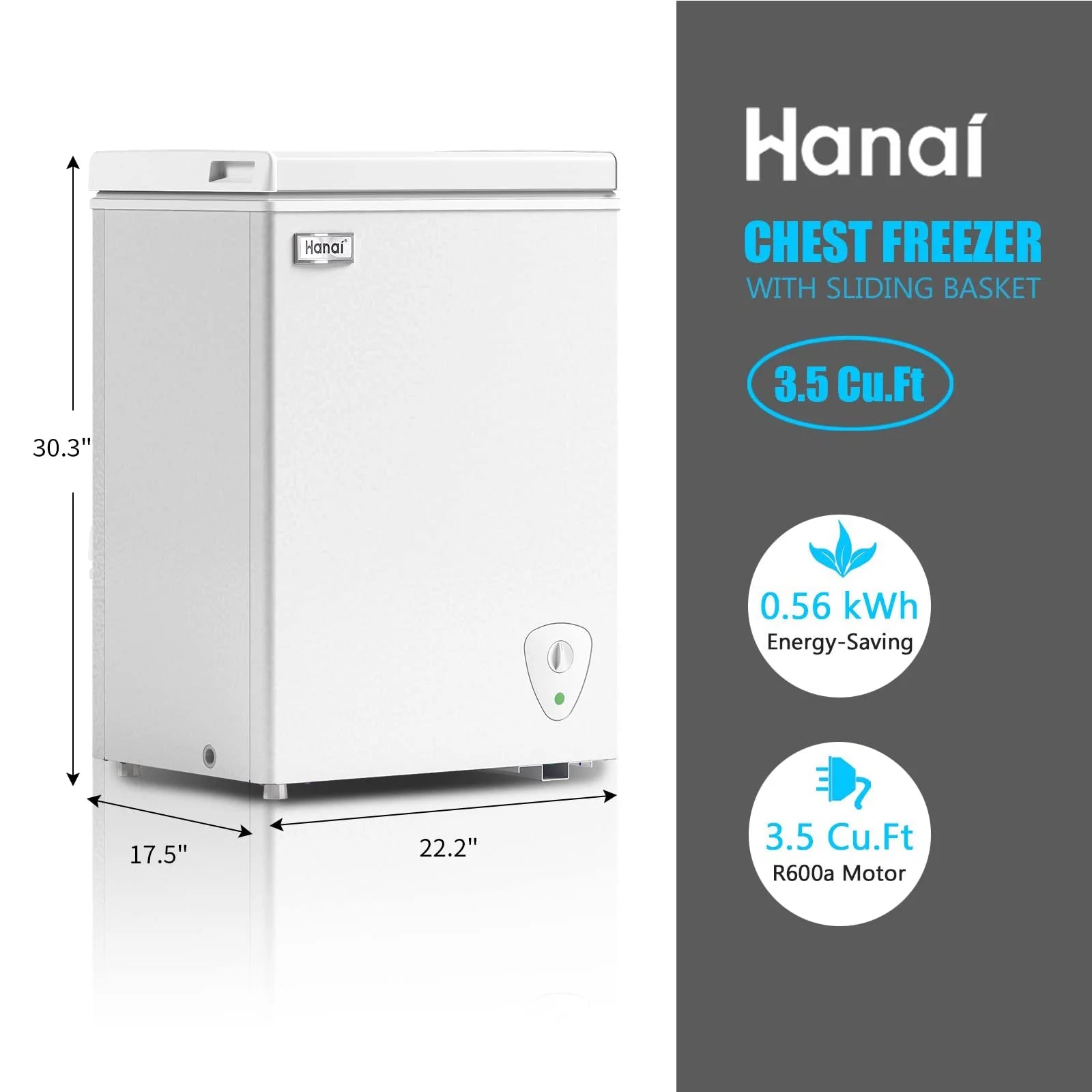 WANAI Chest Freezer 3.5 Cu Ft.Small Chest Freezer.Upright Single Door Refrigerator.White