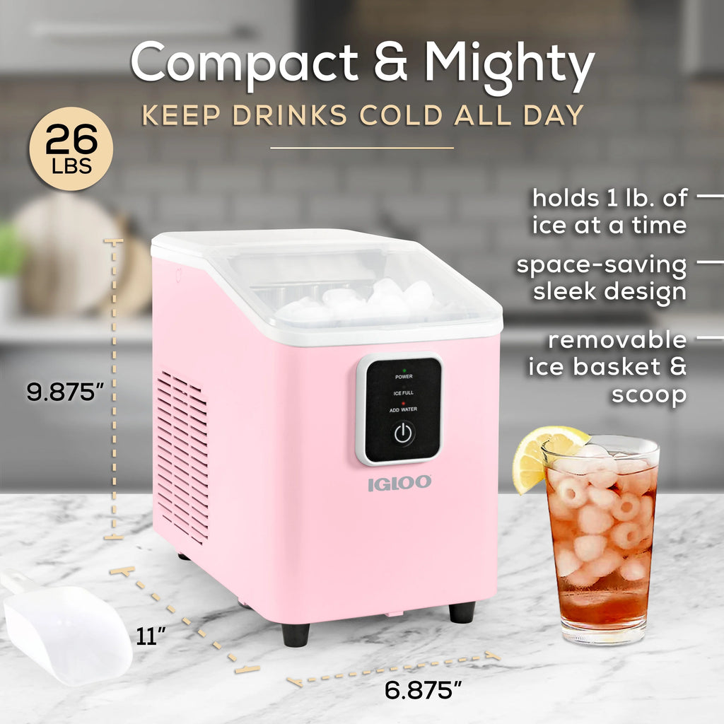 Igloo Self-Cleaning Countertop Ice Maker - Compact and Portable - Creates 26 lbs. Per Day. 8 Pieces Ready Every 7-8 Minutes - Includes Ice Scoop and Basket - Aqua