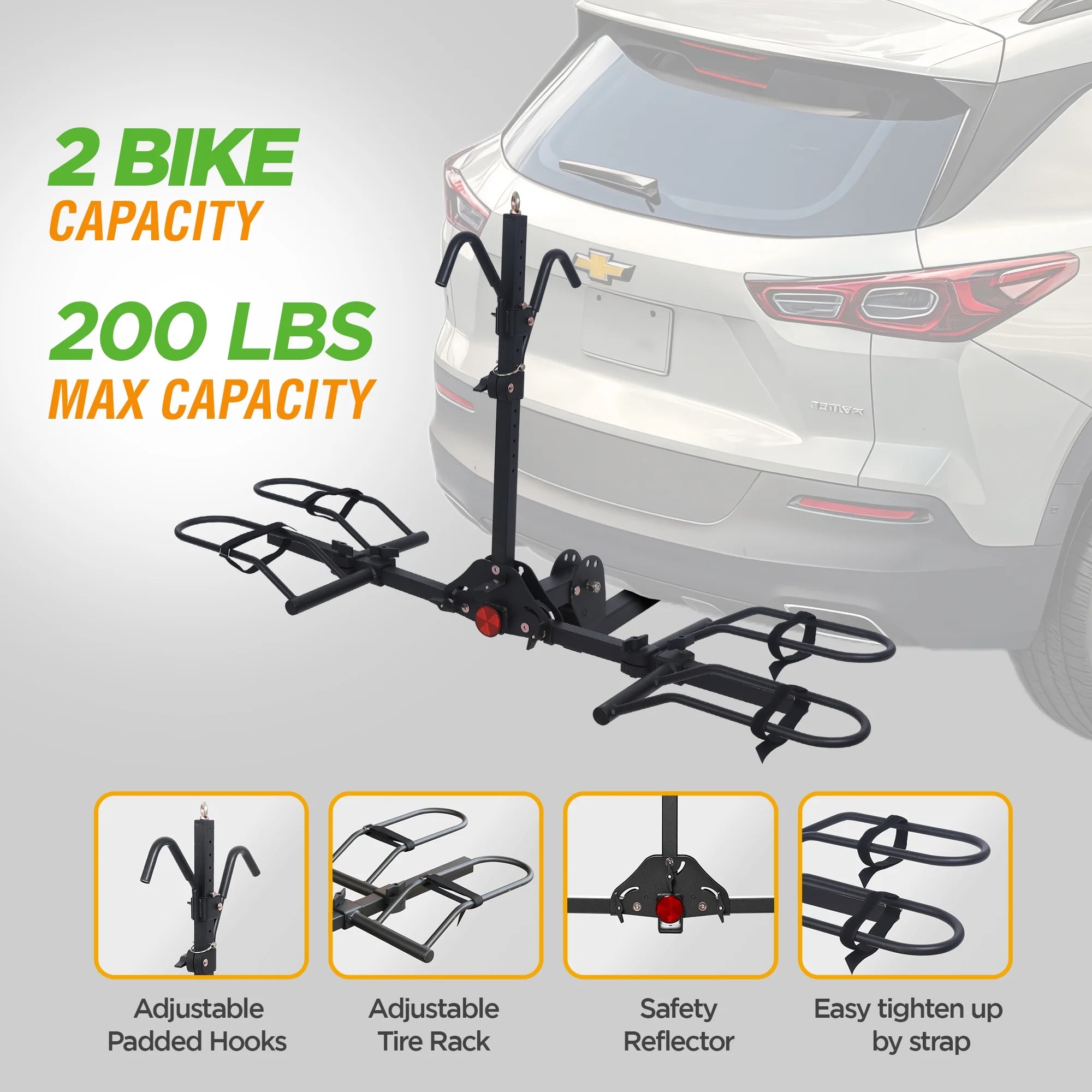 Young Electric Ebike Rack. 200lb Capacity. Alloy Steel Hitch Mount. Fits 5-Inch Fat Tire Bikes. 2-Inch Receiver