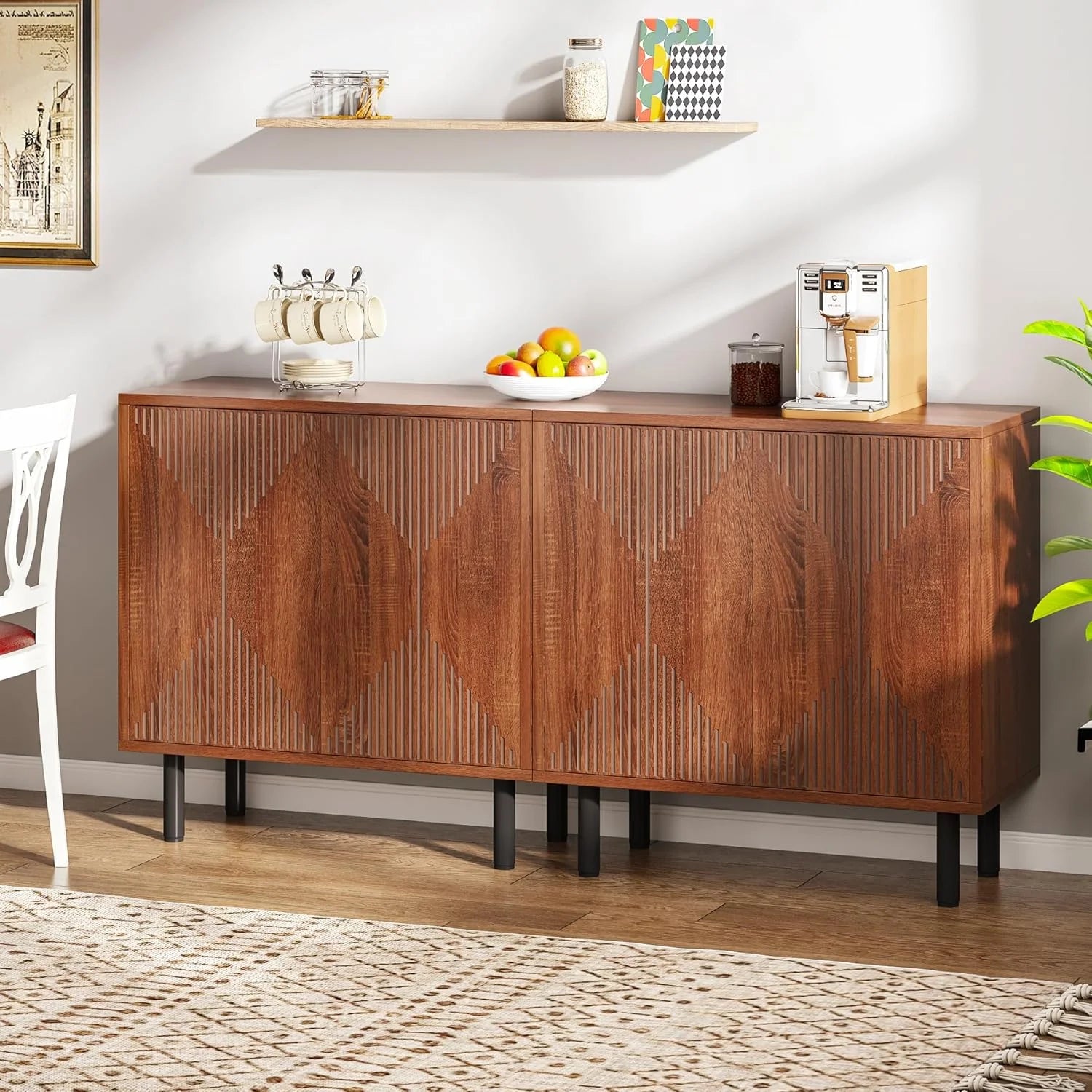 Tribesigns 59 Modern White Storage Cabinet Set. Freestanding Floor Cabinet. Wood Buffet Cabinet with Doors. Large Storage Cabinet for Living Room. Dining Room. Garage