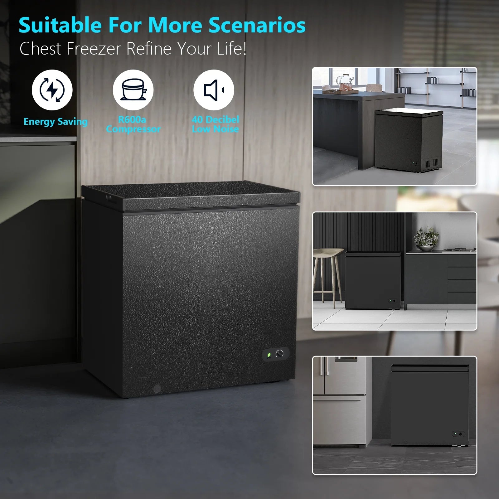 KNDKO 7.0 cu.ft. Chest Freezer with Adjustable Temperature. Free Standing Top Open Door Compact Freezer with Removable Basket for Kitchen/Home/Bar/Garage/Office