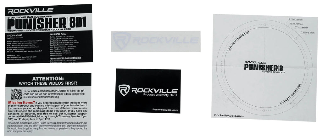 2 Rockville Punisher 8D1 8 3000w Peak/750w RMS Competition Car Audio Subwoofers