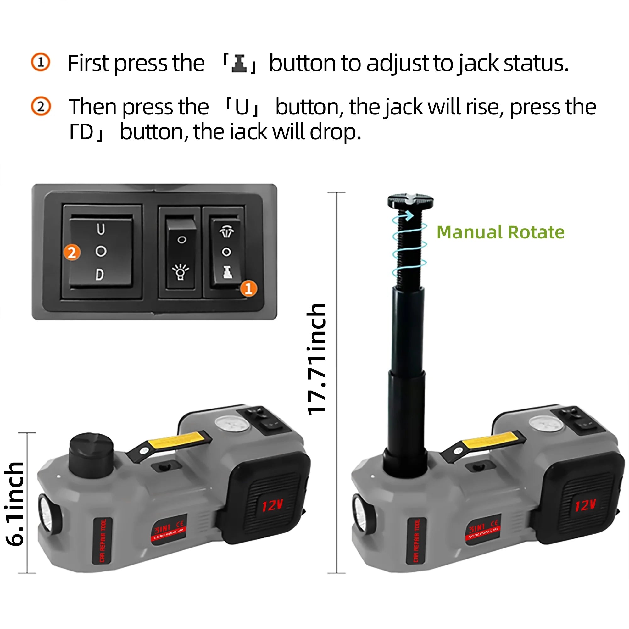 SZTAA Electric Car Jack Lift with Air Compressor and Emergency Hammer 5 Ton/11023 lbs Hydraulic Jack for SUV Sedan Truck Change Tires Garage Repair