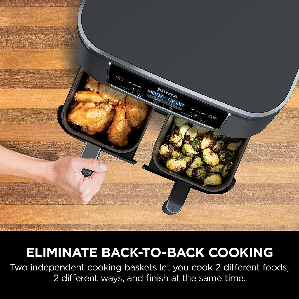 Restored Ninja DZ201 Foodi 6-in-1 2-Basket Air Fryer with DualZone Technology. 8-Quart Capacity. and a Dark Grey Stainless Finish (Refurbished)