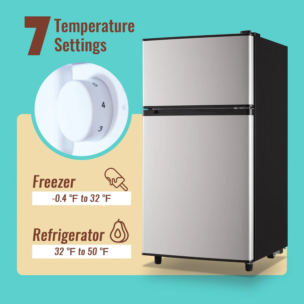 WANAI 5.0 Cu.ft Mini Refrigerator with Freezer 7 Settings Temp Adjustable Large Compact Fridge Silver