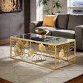 Weston Home Ditmas Glam Peony and Ginkgo Rectangular Coffee Table with Mirror Top. Gold