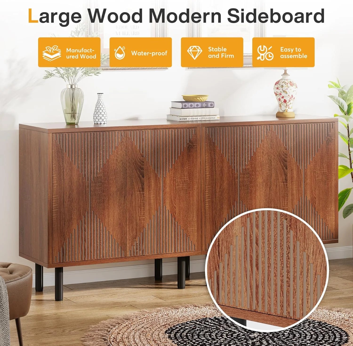 Tribesigns 59 Modern White Storage Cabinet Set. Freestanding Floor Cabinet. Wood Buffet Cabinet with Doors. Large Storage Cabinet for Living Room. Dining Room. Garage