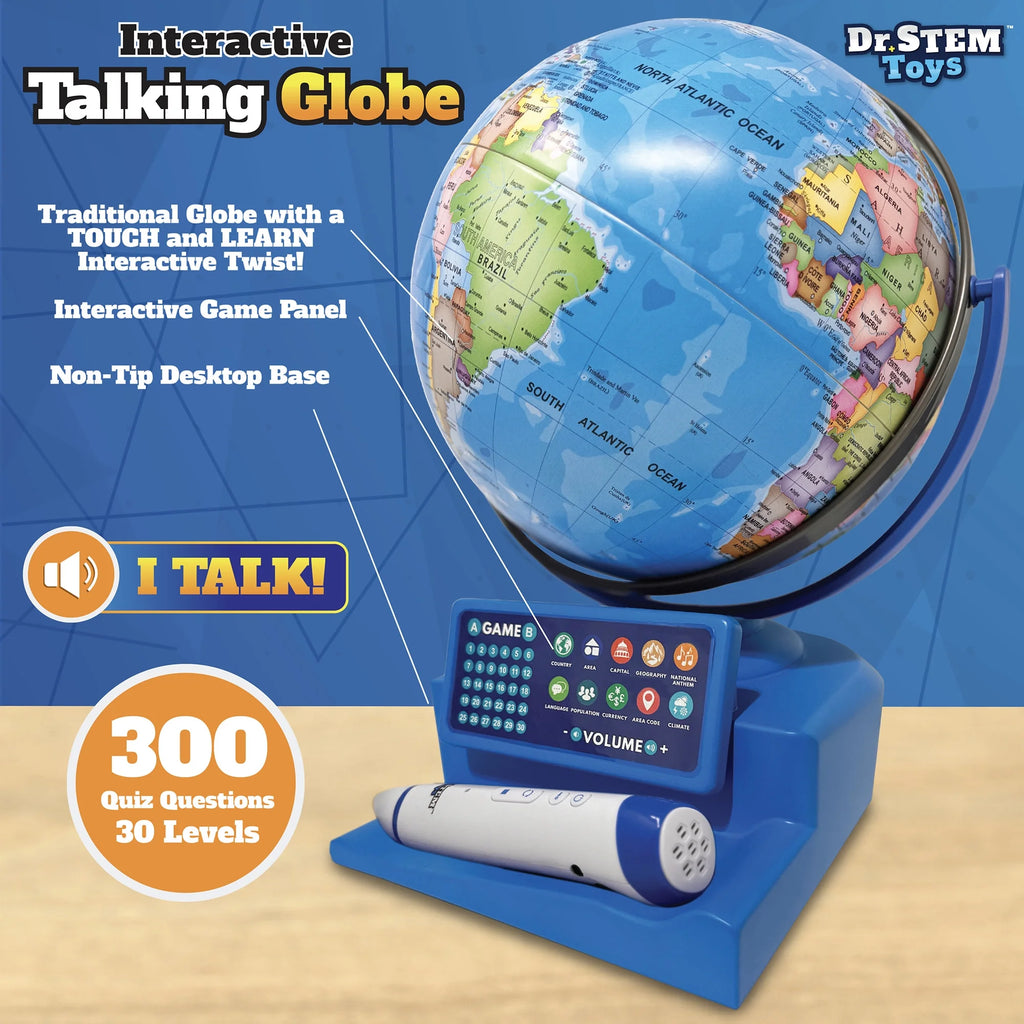 Dr. STEM: Interactive Talking Globe - Touch & Learn. Geographic Education Learning Set. Smart Pen. Electronic Game Panel. 300 Quiz Questions. Kids 6+