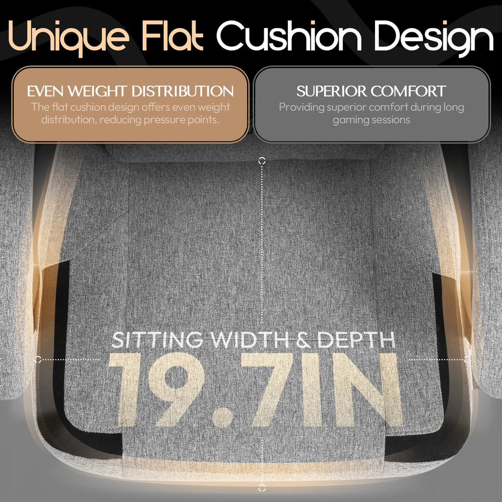 GOOSEA Fabric Gaming Chair with Pocket Spring Cushion. Breathable Computer Chair with Massage Lumbar Support and Footrest. High Back Office Chair for Adults. 300lbs. Grey