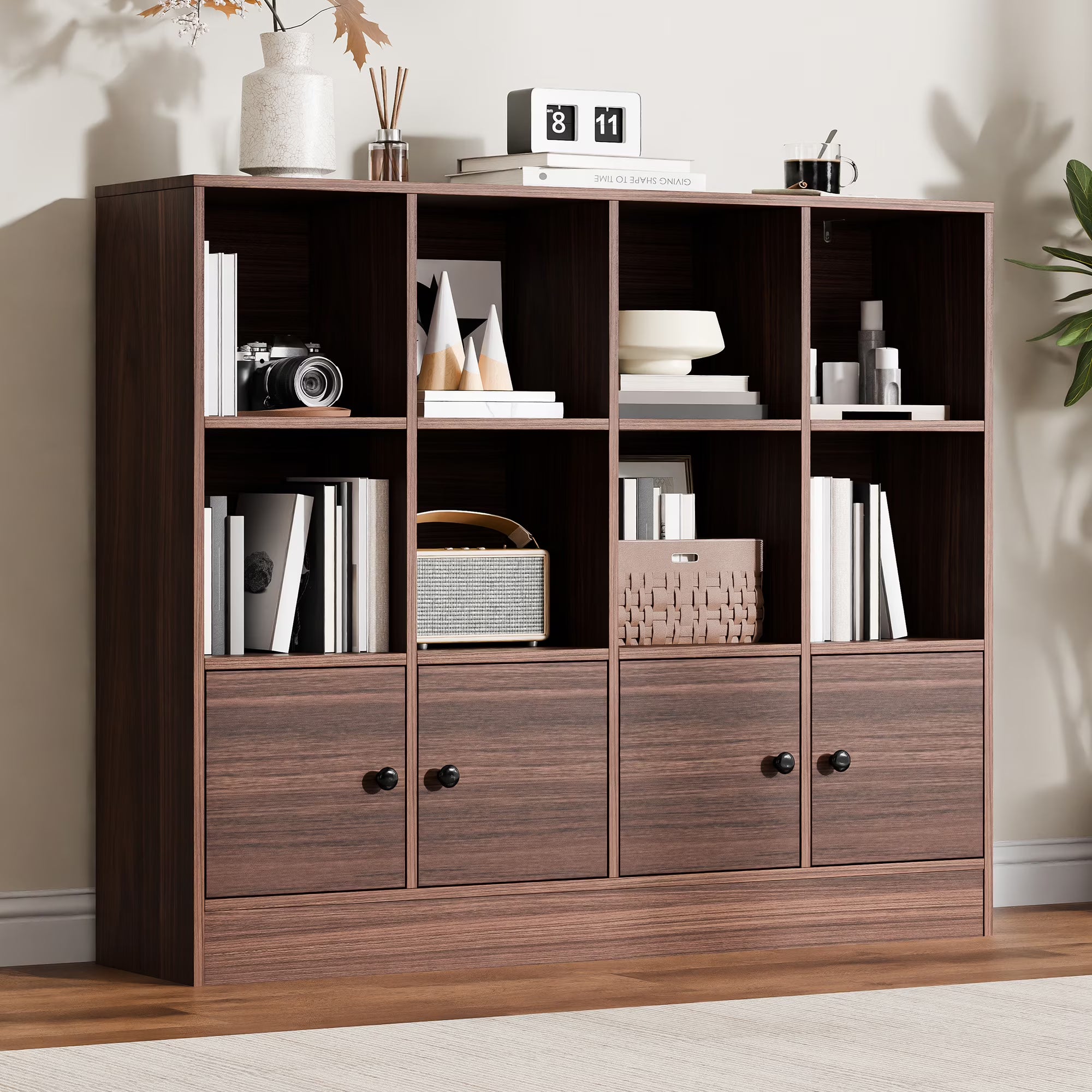 Cozy Castle 3-Tier Open Cube Bookcase with 12 Cubes and 4 Doors. Adjustable Shelves. White