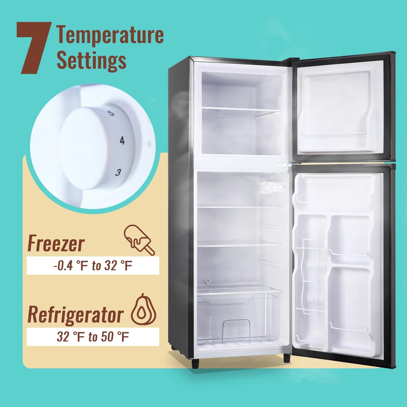 WANAI 4.5 Cu.ft Large Size Mini Fridge with Adjustable Thermostat. Compact Refrigerator Silver. New