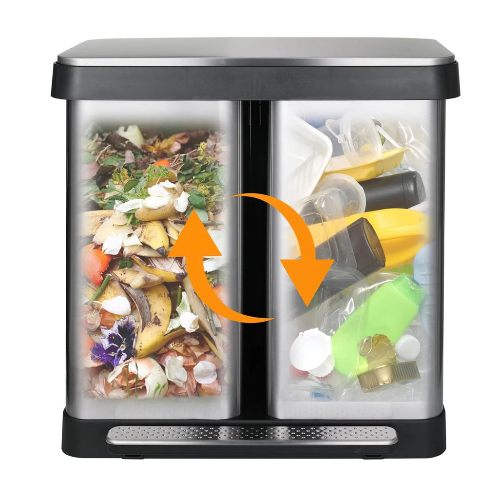 Arlopu 16 Gallon / 60L Dual Trash Can. Stainless Steel Kitchen Garbage Can with Soft-Close Lid. Home Office Classified Recycle Bin