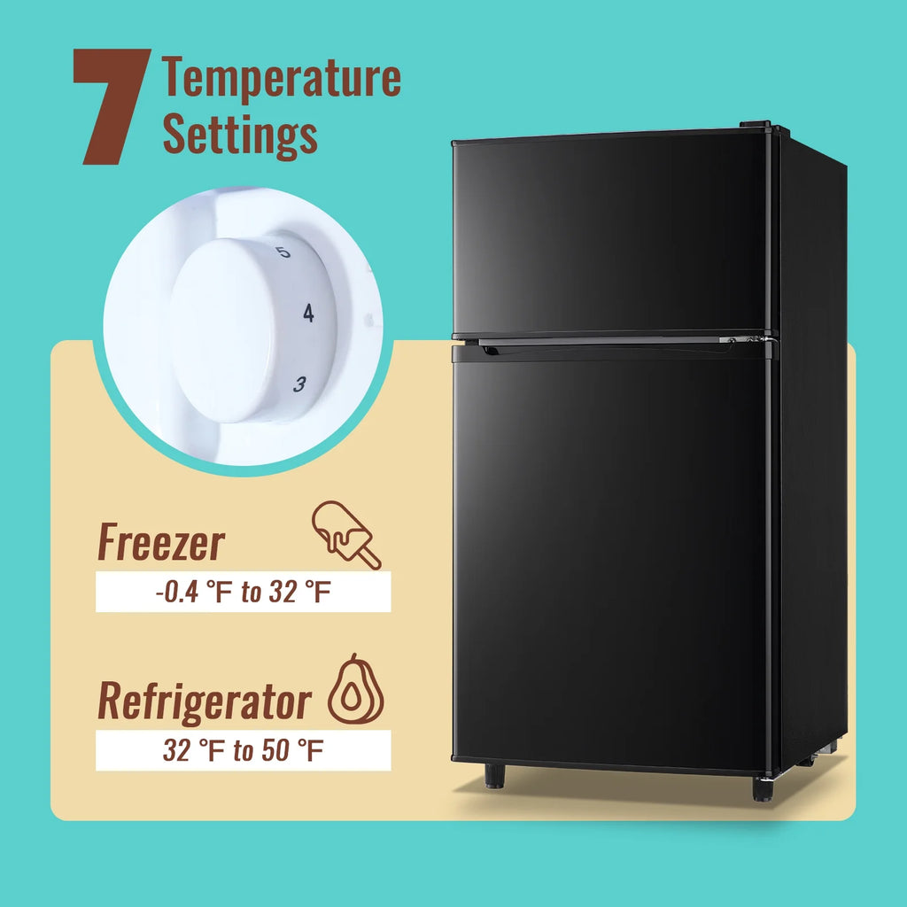 WANAI 5.0 Cu.ft Mini Refrigerator with Freezer 7 Settings Temp Adjustable Large Compact Fridge Silver