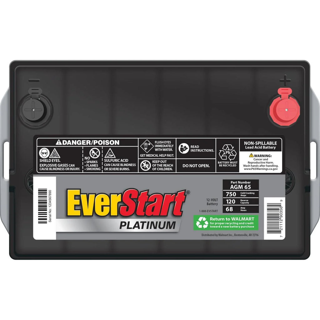 EverStart Platinum BOXED AGM Battery. Group Size 65 12 Volt. 750 CCA
