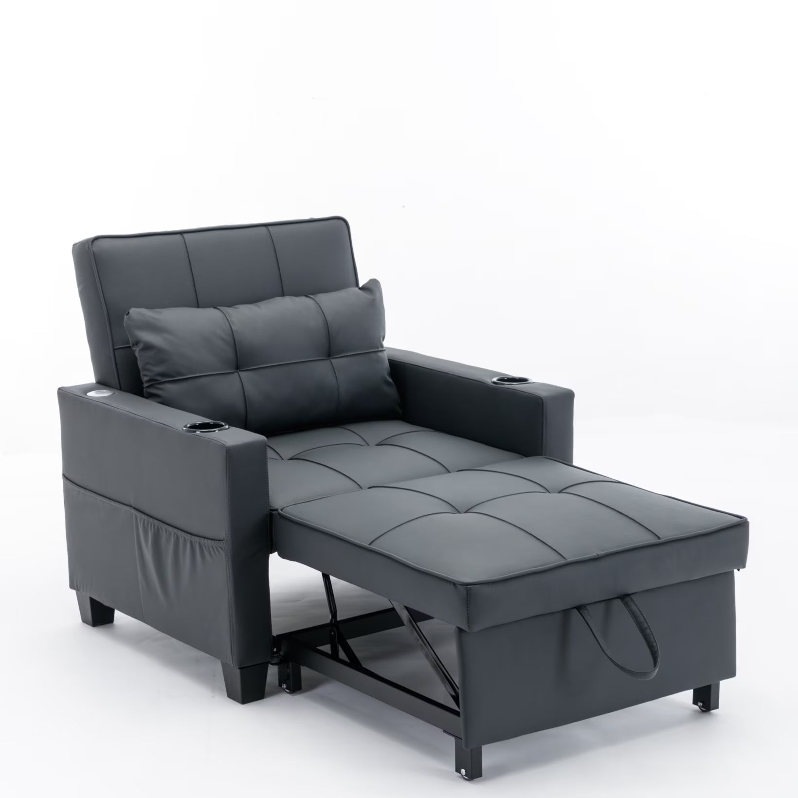 Convertible Futon Sofa Bed. 3-in-1 Multi-Functional Sleeper Chair Bed with USB Ports. Adjustable Backrest Recliner.for Living Room Bedroom Small Space. Tech Cloth. Dark Grey
