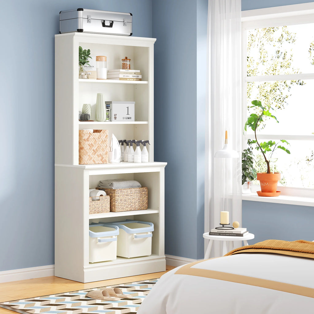 Bevfint 72 Tall Bookcase. White Large Floor Standing Bookshelf. 5 Tier Shelves Open Storage Organizer. Book Case for Living Room Hallway Kitchen Home Office Bedroom. White - 5 Tier