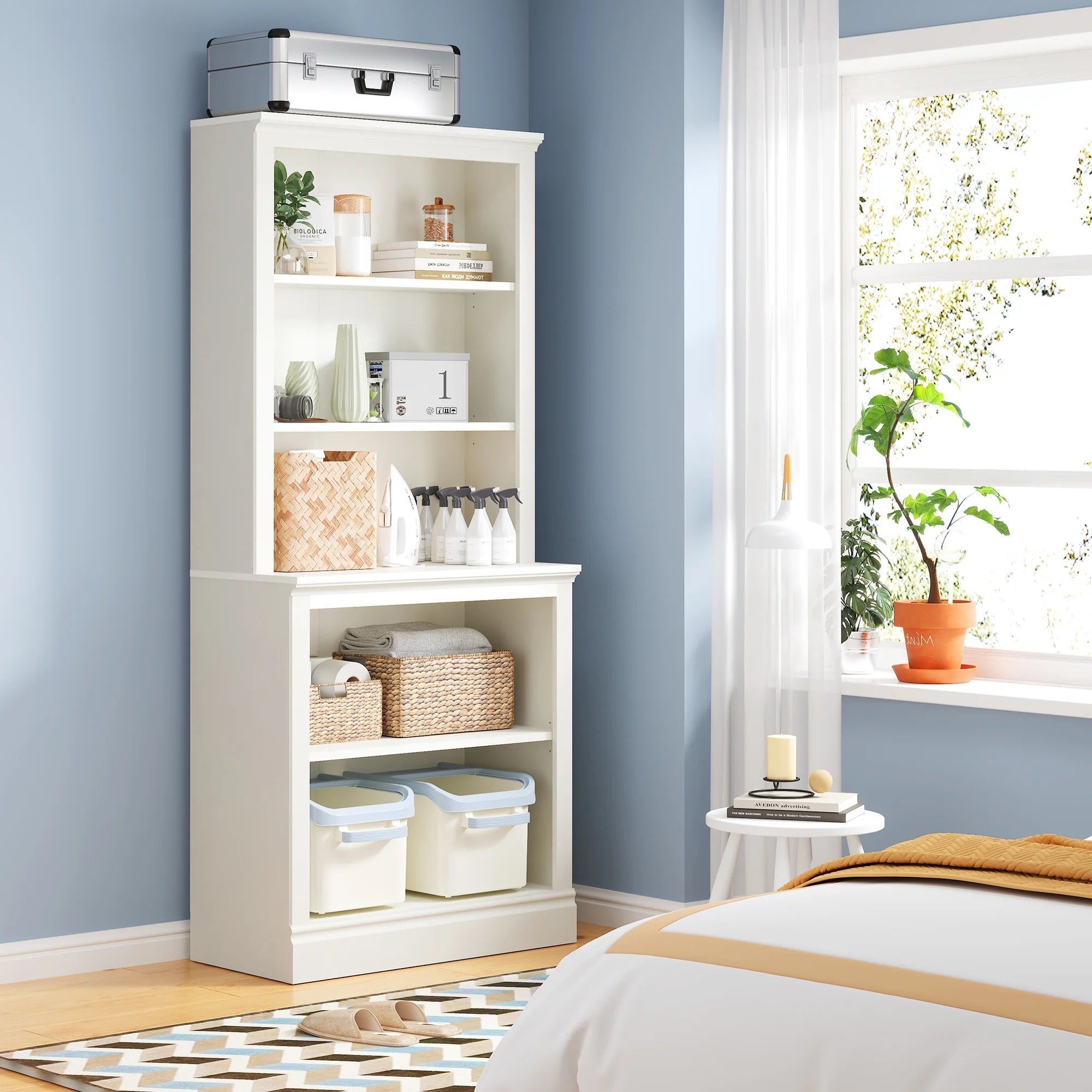 Bevfint 72 Tall Bookcase. White Large Floor Standing Bookshelf. 5 Tier Shelves Open Storage Organizer. Book Case for Living Room Hallway Kitchen Home Office Bedroom. White - 5 Tier