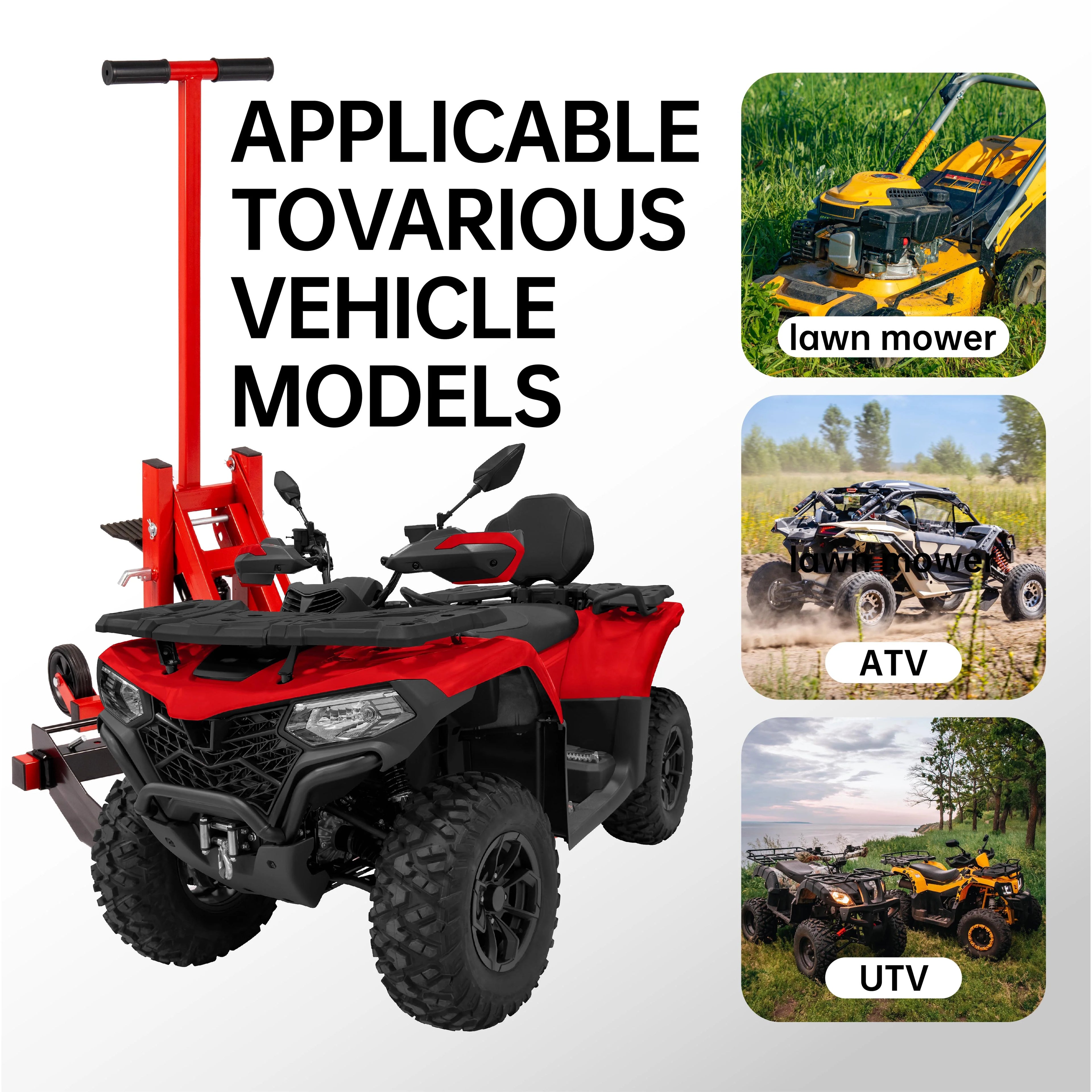 300lb Capacity. Adjustable Riding Lift Jack Heavy Duty Construction with Safety Lock. Non-Slip Wheels&Handle for Tractors. Atvs and Zero Turn Lawn Mowers
