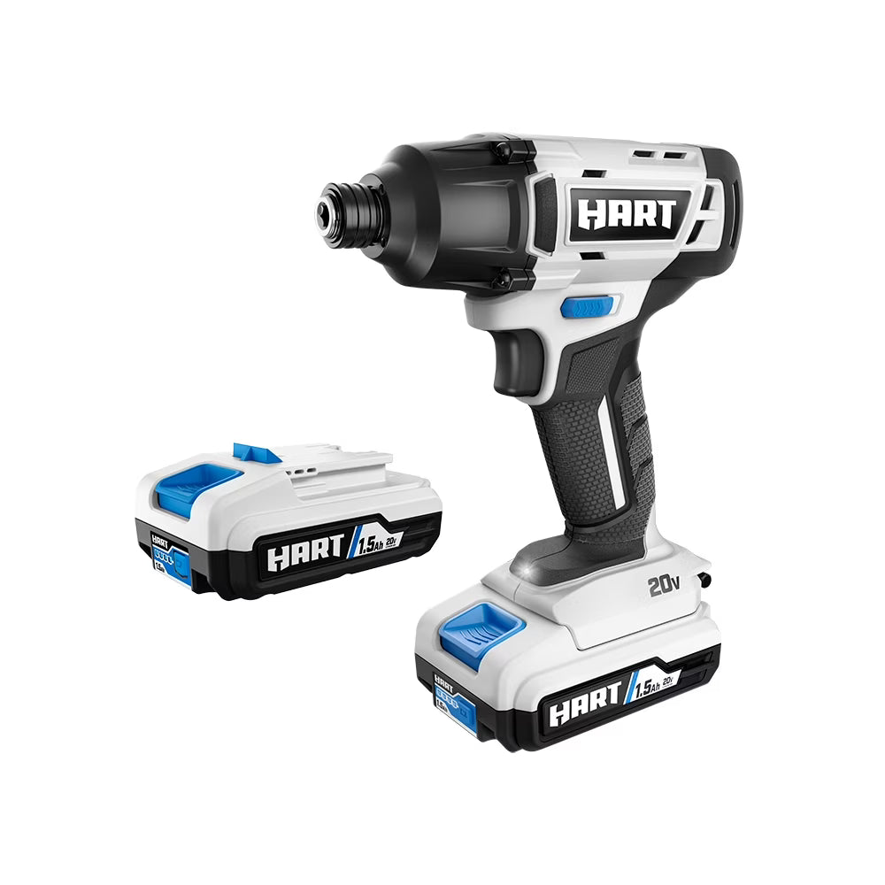 HART 20-Volt Cordless 1/4 Hex Chuck Impact Driver Kit. (2) 1.5Ah Lithium-Ion Batteries. Gen 2