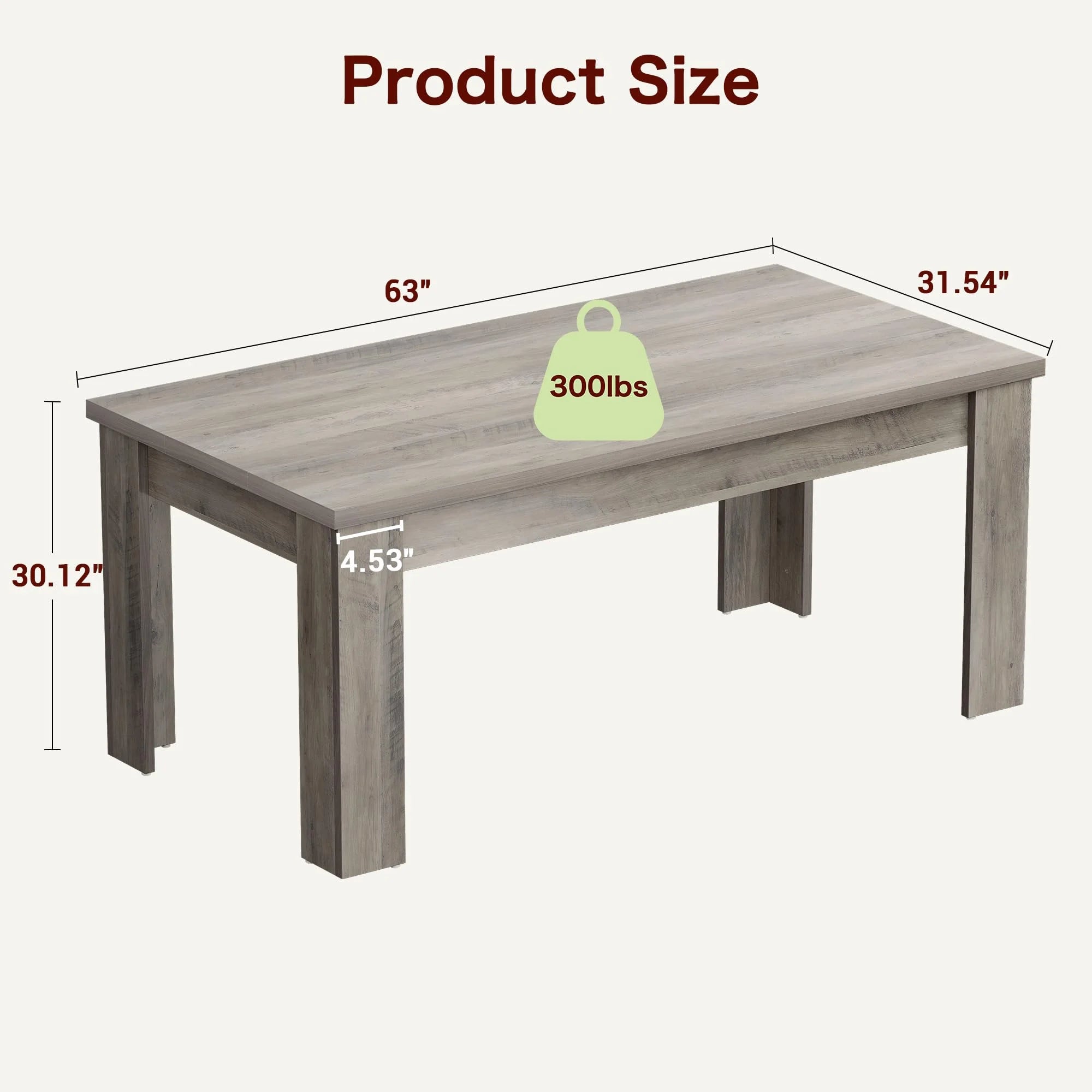 Dining Table for 4-6.63-inch Dining Tables for 4.Farmhouse Kitchen Table with Large Tabletop.Rectangular Dining Room Table.Kitchen Dining Table Dinner Table for Kitchen.Living Room��Only table��