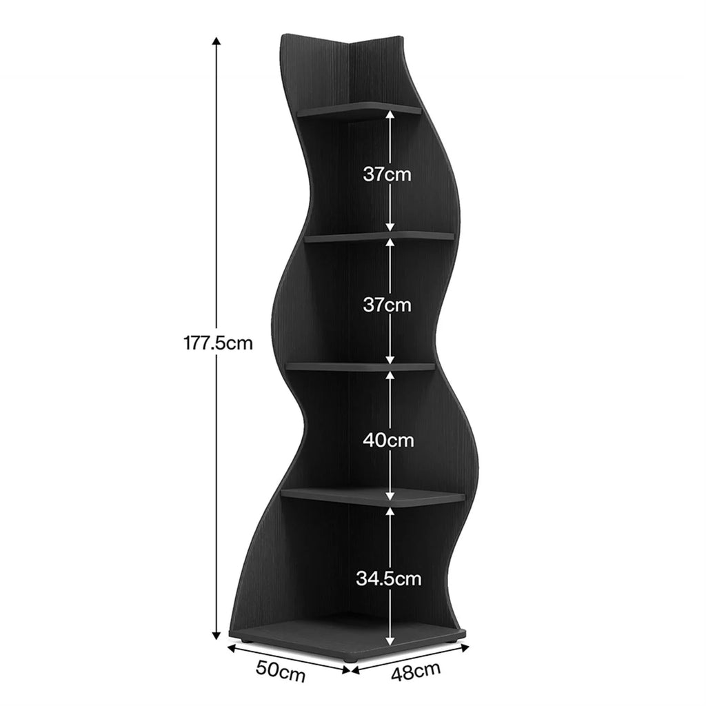 Finihen 5-Tier Corner Bookcase. Wood Bookshelf Storage Organizer. 70 Tall Display Standing Shelf Unit for Bedroom. Living Room. Green
