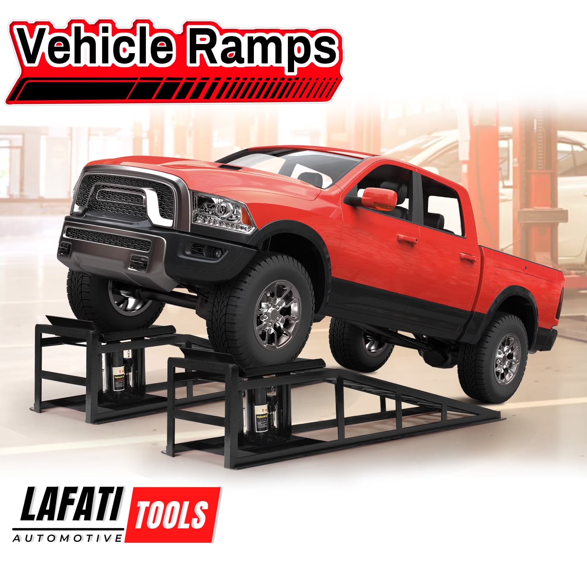 Lafati 2-Pack Hydraulic Car Ramps: Heavy-Duty Vehicle Ramps with 5T / 10000lbs Jack Load Capacity. Portable Design for Effortless Oil Changes and Car Lifts