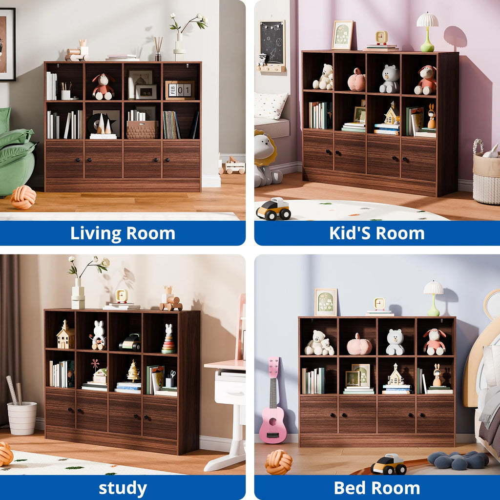 Cozy Castle 3-Tier Open Cube Bookcase with 12 Cubes and 4 Doors. Adjustable Shelves. White