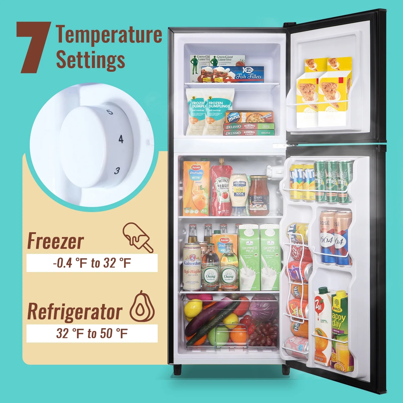 WANAI 4.5 Cu.ft Large Size Mini Fridge with Adjustable Thermostat. Compact Refrigerator Silver. New