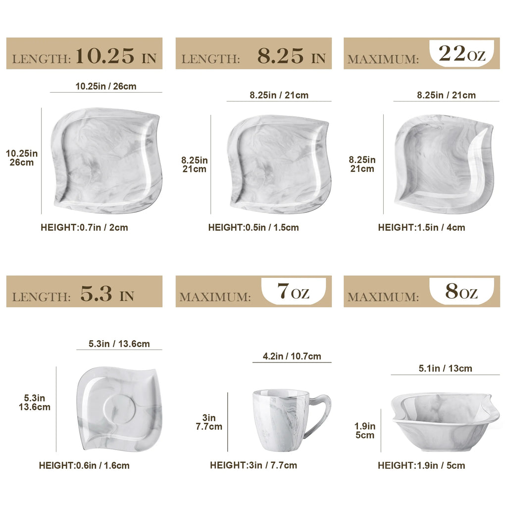 vancasso 36 pcs Dinnerware Sets. Plates and Bowls Set for 6. Porcelain Dinner Set. Marble Gray