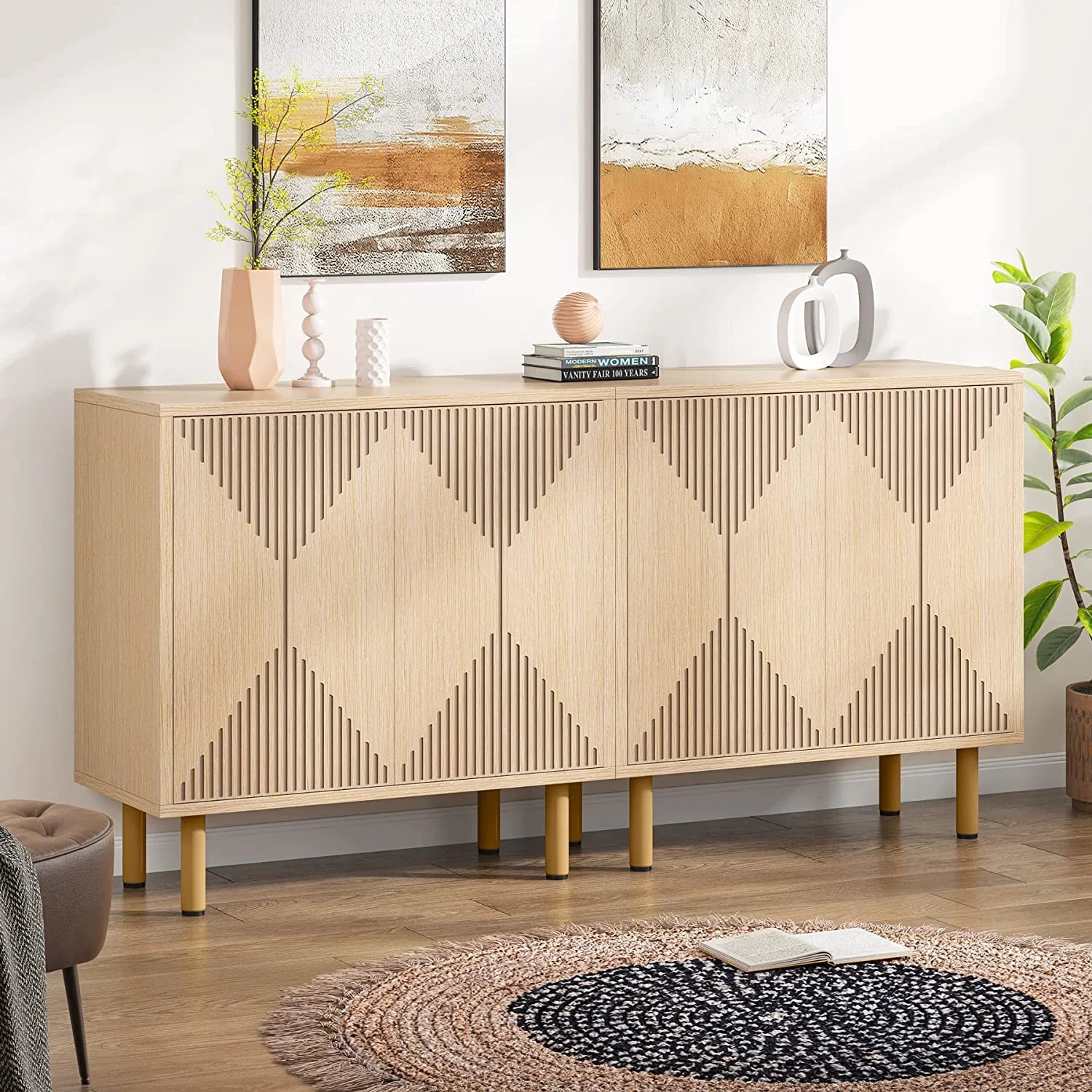 Tribesigns 59 Modern White Storage Cabinet Set. Freestanding Floor Cabinet. Wood Buffet Cabinet with Doors. Large Storage Cabinet for Living Room. Dining Room. Garage
