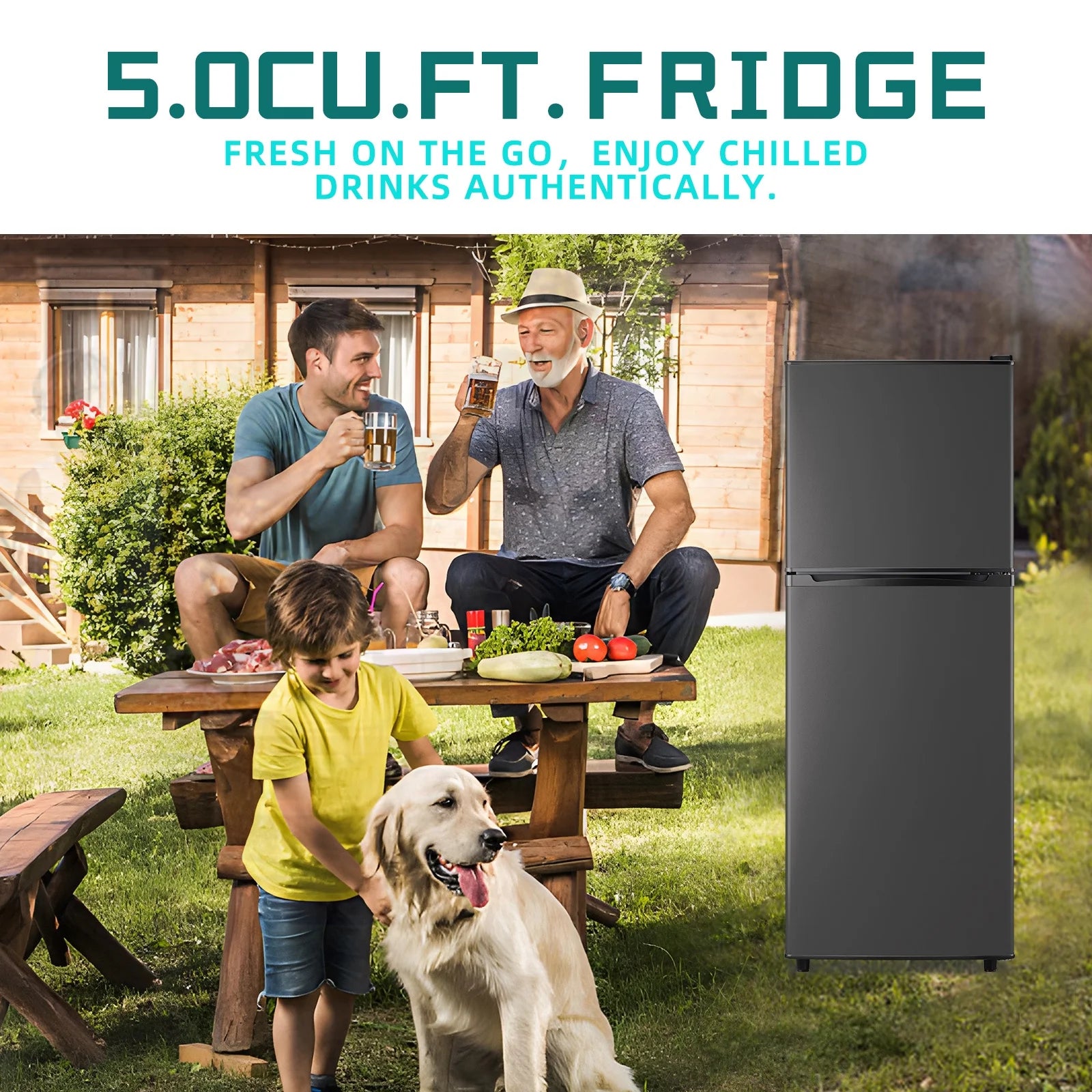 JIEJIA 5.0 Cu.Ft Apartment Size Refrigerators with Separate Freezer. 2 Door Refrigerator. Small Fridge with Freezer. Gray
