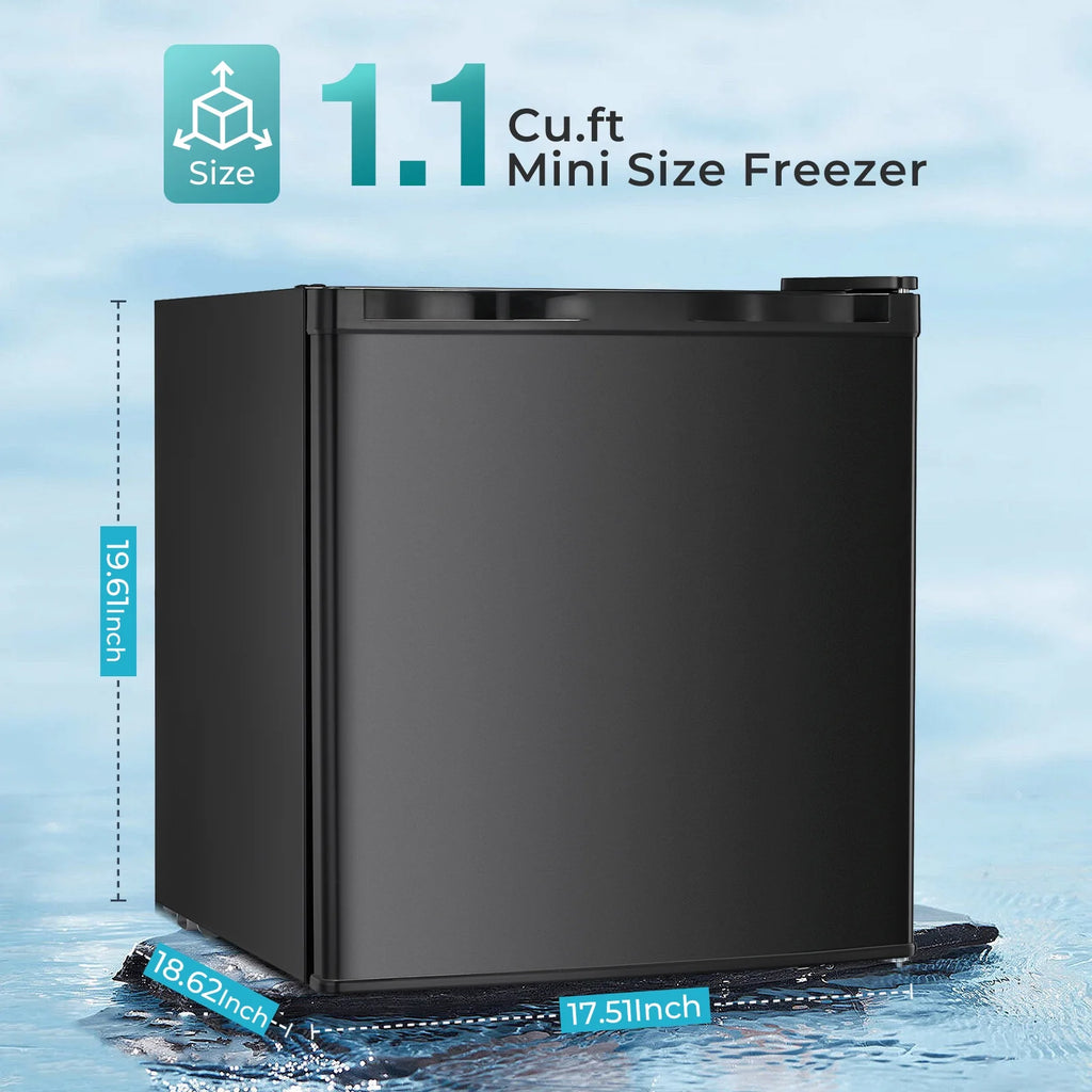 WAA Mini Freezer.1.1 Cu.ft Upright Freezer with Reversible Single Door.Removable Shelves.Small Freezer with Adjustable Thermostat for Home/Kitchen/Office (White)