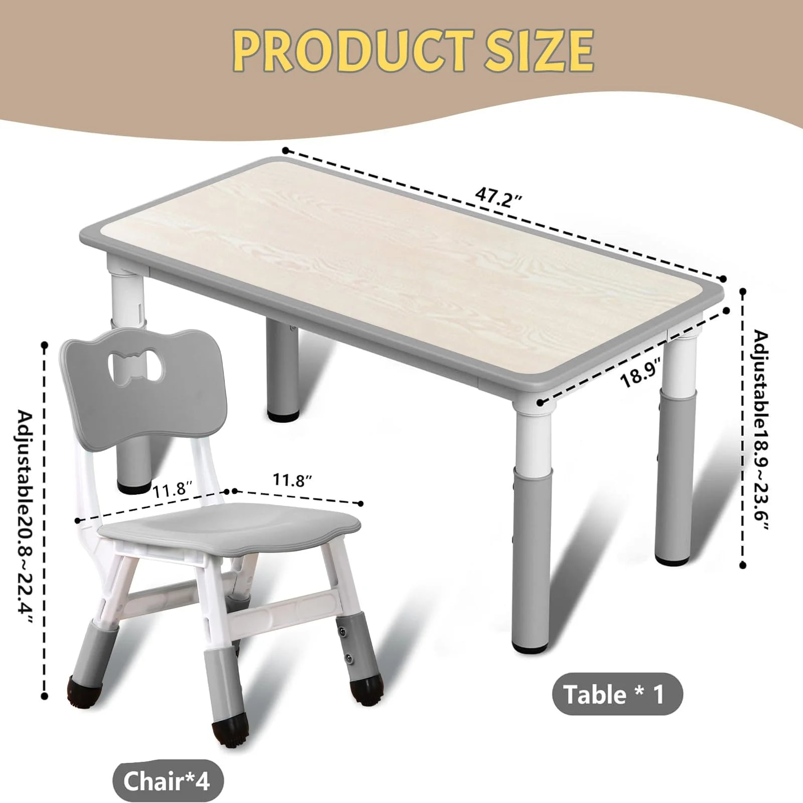 TROPOW Kids Table and Chairs.Height Adjustable Toddler Table and 6 Chair.Multi-Activity Table with Graffiti Desktop Non-Slip Legs for Ages 2-10.Children Activity Table for Daycare.Classroom.Blue